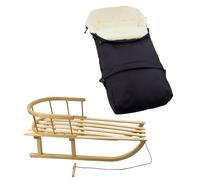 Luge en bois + chancelière d'hiver universelle - Luge avec dossier, corde de traction, chancelière 3 en 1 pour poussette et buggy - Luge universelle en laine d'agneau réglable de 85 à 110 cm - Sac