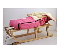 Luge en bois de hêtre avec dossier et corde de traction + chancelière d'hiver 40 x 90 cm - Chancelière en métal - Rose