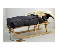 Luge en bois de hêtre pour enfant - Dossier avec corde de traction + chancelière d'hiver - Chancelière avec fermeture éclair - 40/110 cm - Patins en métal (anthracite)