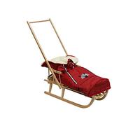 Luge en Bois pour Enfants avec Dossier - Luge Davoser en Bois avec Ceinture de sécurité, Dossier et chancelière d'hive (Naturel/Gris) (Naturel/Rouge)