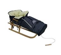 Luge en Bois pour Enfants avec Dossier - Luge Davoser en Bois avec Ceinture de sécurité, Dossier et chancelière d'hive (Naturel/Bleu)