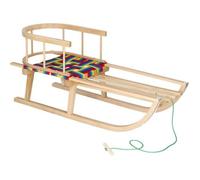 Luge en bois - SPRINGOS® - Modèle avec dossier - Siège coloré - 90 cm - Corde à tirer