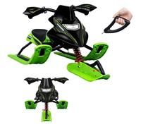 Luge Enfant, Snowracer en Acier, Volant, Frein, Siège en PU, Corde de Remorquage Auto-rétractable, Noir+Vert
