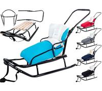 Luge GagaDumi Oslo en métal avec Dossier avec Ceintures de sécurité, Barre de poussée et chancelière, Luge pour bébé, idéale pour Les Enfants et Les Adultes, Charge jusqu'à 120 kg (O2-Turquoise)