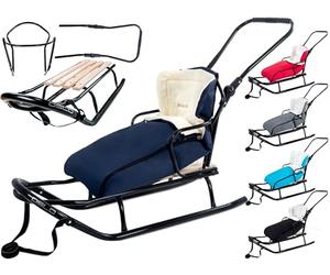 Luge GagaDumi Oslo en métal avec Dossier avec Ceintures de sécurité, Barre de poussée et chancelière, Luge pour bébé, idéale pour Les Enfants et Les Adultes, Charge jusqu'à
