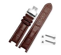 LUGEMA Bracelet De Montre En Cuir Cranté, 20x11mm, 22x13mm, Compatible Avec GC Guess Passa, Chaîne De Montre Étanche En Cuir Véritable For Hommes Et Femmes(Brown-white-silver,22x13mm)