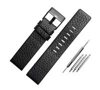 LUGEMA Bracelet De Montre En Cuir De Vachette Compatible Avec Diesel DZ7256 DZ4344 DZ1657 DZ12 Bracelet De Montre Grain Litchi 22 24 26 27 28 30 32 34 Mm(Black Black buckle,27mm)