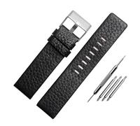 LUGEMA Bracelet De Montre En Cuir De Vachette Compatible Avec Diesel DZ7256 DZ4344 DZ1657 DZ12 Bracelet De Montre Grain Litchi 22 24 26 27 28 30 32 34 Mm(Black silver buckle,28mm)