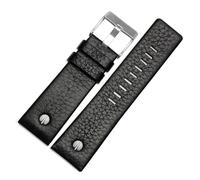 LUGEMA Bracelet de montre en cuir véritable 22 24 26 27 28 30 mm Litchi Grain compatible avec Diesel DZ4316 DZ7395 DZ7305 Bracelet de montre, Noir, boucle argentée, 22mm