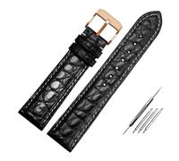 LUGEMA Bracelet De Montre En Cuir Véritable For Homme, En Peau De Crocodile, 18 Mm, 19 Mm, 20 Mm, 22 Mm, 23 Mm, Boucle En Acier Inoxydable(A-black a-rose gold,22mm)