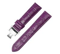 LUGEMA Bracelet De Montre En Cuir Véritable For Homme Et Femme, Boucle Aiguille, Chaîne Papillon(Purple silver B,21mm)