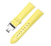 LUGEMA Bracelet De Montre En Cuir Véritable For Homme Et Femme, Boucle Aiguille, Chaîne Papillon(Yellow Silver B,24mm)