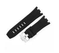 LUGEMA Bracelet De Montre Étanche En Caoutchouc De 28 Mm Compatible Avec AP Royal Offshore Compatible Avec AP 15710 15703 Bracelet De Montre En Silicone Souple Accessoires De Bande(Black Silver)