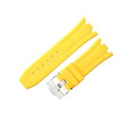 LUGEMA Bracelet De Montre Étanche En Caoutchouc De 28 Mm Compatible Avec AP Royal Offshore Compatible Avec AP 15710 15703 Bracelet De Montre En Silicone Souple Accessoires De Bande(Yellow Silver)