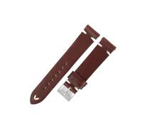 LUGEMA Bracelet De Montre Vintage En Cuir Véritable 17 Mm, 18 Mm, 20 Mm, 21 Mm, 22 Mm, Cuir De Vache Huilé Et Ciré, Coutures Faites À La Main, Ceintures De Remplacement(Red brown-white line,22mm)