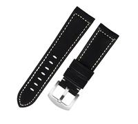 LUGEMA Bracelet De Montre Vintage Fait Main En Cuir Véritable Crazy Horse, Couche Supérieure Vachette, Largeur Ajustable 19 À 24 Mm(Black silver buckle,24mm)