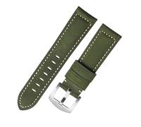 LUGEMA Bracelet De Montre Vintage Fait Main En Cuir Véritable Crazy Horse, Couche Supérieure Vachette, Largeur Ajustable 19 À 24 Mm(Green silver buckle,23mm)