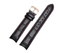 LUGEMA Bracelet en cuir véritable, bout incurvé, 20 mm, compatible avec les modèles Citizen BL9002-37 05A et BT0001-12E 01A (bracelet de 21 ou 22 mm)(Black red pin r,21mm)