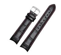 LUGEMA Bracelet en cuir véritable, bout incurvé, 20 mm, compatible avec les modèles Citizen BL9002-37 05A et BT0001-12E 01A (bracelet de 21 ou 22 mm)(Black red pin s,22mm)