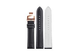 LUGEMA Bracelet En Cuir Véritable Grain Fibre De Carbone, Coutures Rouges, Disponible 18 Mm, 20 Et 22, Boucle Papillon(Black white rose,18mm)