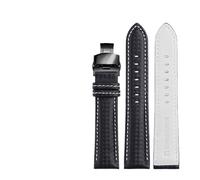 LUGEMA Bracelet En Cuir Véritable Grain Fibre De Carbone, Coutures Rouges, Disponible 18 Mm, 20 Et 22, Boucle Papillon(Black white black,23mm)