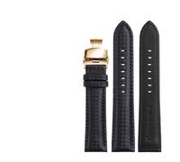 LUGEMA Bracelet En Cuir Véritable Grain Fibre De Carbone, Coutures Rouges, Disponible 18 Mm, 20 Et 22, Boucle Papillon(Black gold buckle,21mm)