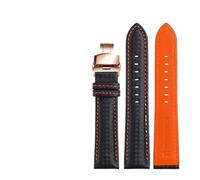 LUGEMA Bracelet En Cuir Véritable Grain Fibre De Carbone, Coutures Rouges, Disponible 18 Mm, 20 Et 22, Boucle Papillon(Black orange rose,21mm)