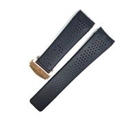 LUGEMA Regarder bracelet compatible avec Tag Heuer Grand Carrera Aquaracer Bracelet en silicone doux Hommes Strap Watch Accessoires Bande de montre en caoutchouc Chaîne de bande(Black-RoseGold Clasp,2