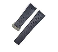 LUGEMA Regarder bracelet compatible avec Tag Heuer Grand Carrera Aquaracer Bracelet en silicone doux Hommes Strap Watch Accessoires Bande de montre en caoutchouc Chaîne de bande(Black-Silver Clasp,24m