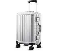 LUGGEX Valise da Voyage avec Cadre en Aluminium, Valise Cabine sans Fermeture Éclair, Rigide Polycarbonate Bagage Cabine avec Serrure TSA, 4 Rotative roulettes, Argenté, 56 x 37 x 24 cm
