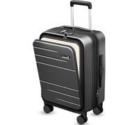 Luggex Valise de cabine avec compartiment pour ordinateur portable, valise à main extensible, valise de cabine rigide en PC avec 4 roues rotatives, TSA, 55 cm, port USB, Noir , 55*36*24CM, Bagage à