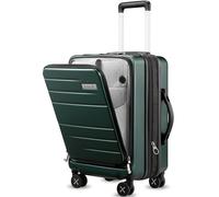 Luggex Valise de cabine avec compartiment pour ordinateur portable, valise à main extensible, valise de cabine rigide en PC avec 4 roues rotatives, TSA, 55 cm, port USB, Vert, Cabin 55x36x24,