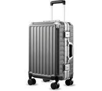 Luggex Valise de transport avec cadre en aluminium, valise rigide en polycarbonate sans fermeture éclair avec roues rotatives, serrure TSA, Gris anthracite métallisé, S (56cm - 36L)