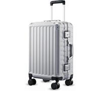 Luggex Valise de transport avec cadre en aluminium, valise rigide en polycarbonate sans fermeture éclair avec roues rotatives, serrure TSA, gris argenté, S (56cm - 36L)