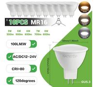LUGH-10PCS-Cold white 6000KAmpoules Led sans scintillement 12V MR16,1 à 10 pièces,AC DC 12-24V,Angle de haricots 120 80 + CRI 3W 5W 6W 7W 8W 100LM/W,remplacement de la lampe halogène