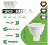 LUGH-3PCS-Cold white 6000KAmpoules Led sans scintillement 12V MR16,1 à 10 pièces,AC DC 12-24V,Angle de haricots 120 80 + CRI 3W 5W 6W 7W 8W 100LM/W,remplacement de la lampe halogène