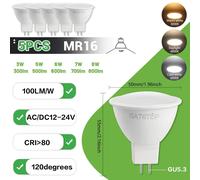 LUGH-5PCS-Cold white 6000KAmpoules Led sans scintillement 12V MR16,1 à 10 pièces,AC DC 12-24V,Angle de haricots 120 80 + CRI 3W 5W 6W 7W 8W 100LM/W,remplacement de la lampe halogène