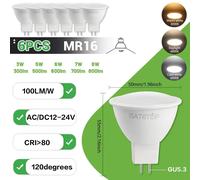 LUGH-6PCS-Cold white 6000KAmpoules Led sans scintillement 12V MR16,1 à 10 pièces,AC DC 12-24V,Angle de haricots 120 80 + CRI 3W 5W 6W 7W 8W 100LM/W,remplacement de la lampe halogène