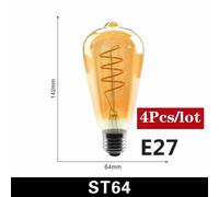 LUGH-ST64 4PCS-OuiAmpoule LED Edison E14 à Intensité Variable,Rétro,Filament Spirale localité,Lampe Inescente,Éclairage Décoratif de Lustre,4W,4 Pièces