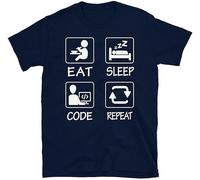 LUGUCHIF Eat Sleep Code Repeat Programmer Programming Coding Geek T-Shirt Navy Blue