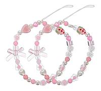 Luhaomisky 1 bracelet à breloques pour téléphone avec perles roses et fraises - Pratique à transporter, décorer, accessoires pour fille