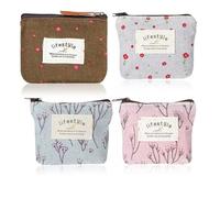 Luhaomisky Lot de 4 porte-monnaie en toile colorée avec fermeture éclair - Organiseur de toilette portable pour femme - Motif floral