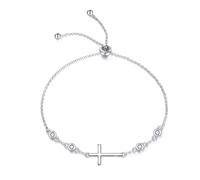 LUHE Bracelet en argent sterling avec croix latérale chrétienne pour femmes et filles, 11, Plaqué or, Poli
