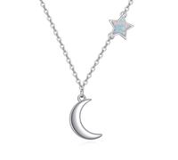 LUHE Collier avec pendentif étoile et lune en argent sterling pour femme, Acier inoxydable