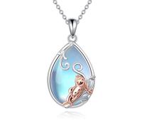 LUHE Collier en argent sterling avec pendentif en forme d'oiseau, chat, lapin, libellule, trèfle, étoile, hibou, paresseux, pierre de lune, Acier inoxydable