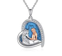LUHE Collier sirène en argent sterling avec pendentif en forme de croissant de lune et étoile - Cadeau d'anniversaire pour filles, filles et femmes