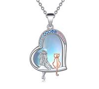 LUHE Collier sirène en argent sterling avec pendentif en forme de croissant de lune et étoile - Cadeau d'anniversaire pour filles, filles et femmes