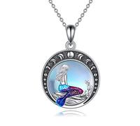 LUHE Collier sirène en argent sterling avec pendentif en forme de croissant de lune et étoile - Cadeau d'anniversaire pour filles, filles et femmes