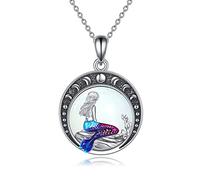 LUHE Collier sirène en argent sterling avec pendentif en forme de croissant de lune et étoile - Cadeau d'anniversaire pour filles, filles et femmes, Acier inoxydable