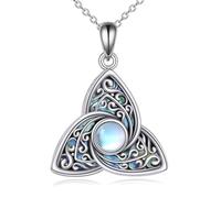 LUHE Pendentif en argent sterling en forme de goutte d'eau avec pierre de lune/péridot/lapis lazuli celtique/nœud de sorcière/collier, Acier inoxydable